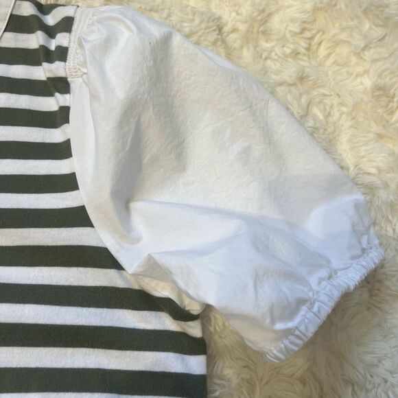 Talbots Green White Striped Blouse XL Button Detail Shirt Preppy Coastal Classic - Picture 8 of 10